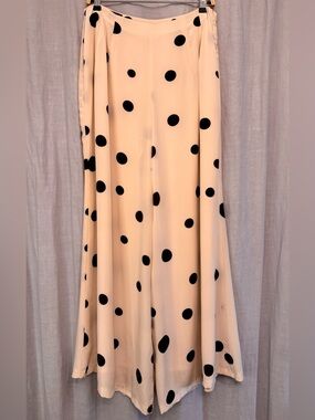 ⚓️ J. Peterman 100% Silk Polka Dot Wide Leg Trousers Ivory Black 14